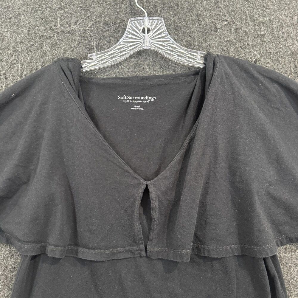 Soft Surroundings Tunic Top Women's Small Black V Neck Flutter Sleeve Jersey - Picture 2 of 8
